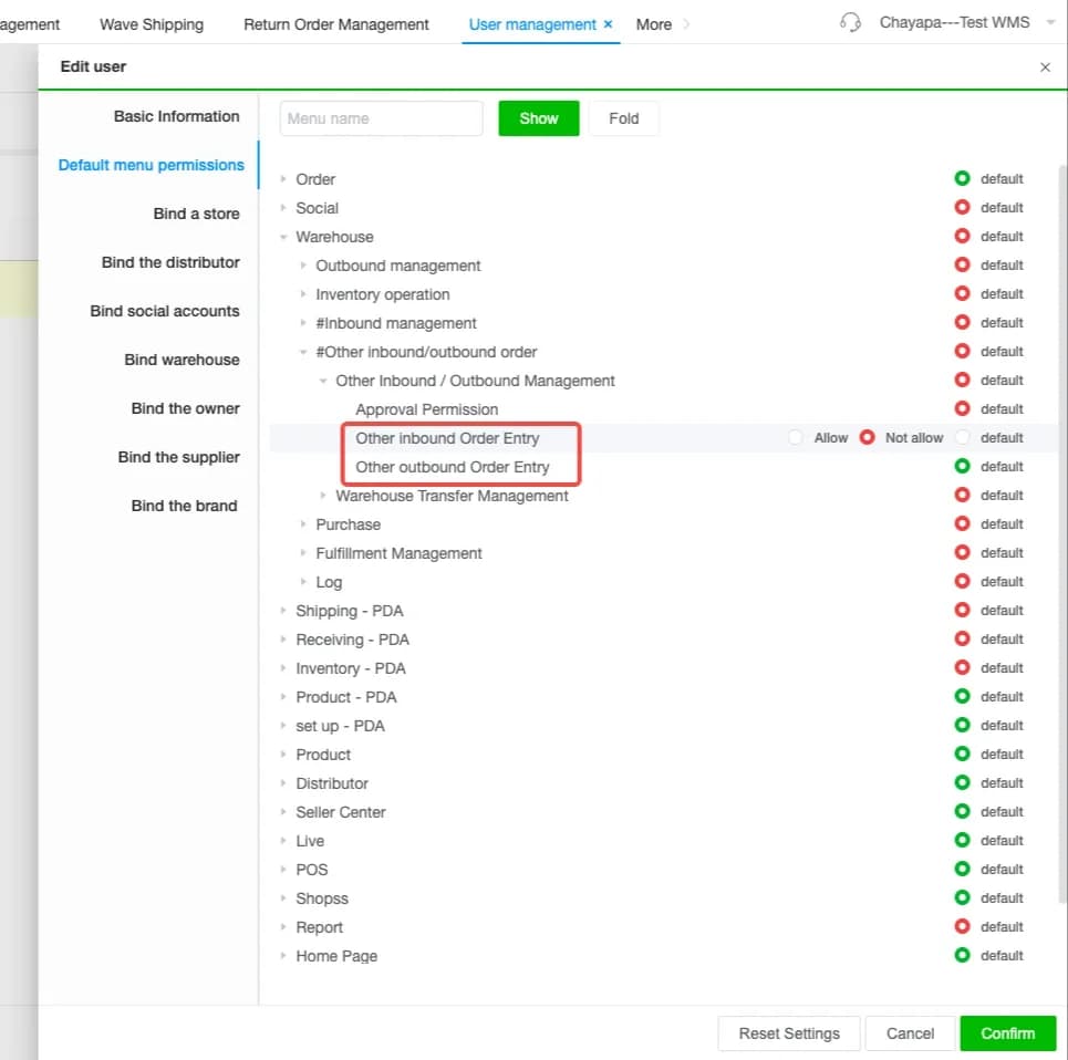 User permission now cover other inbound and outbound document creation