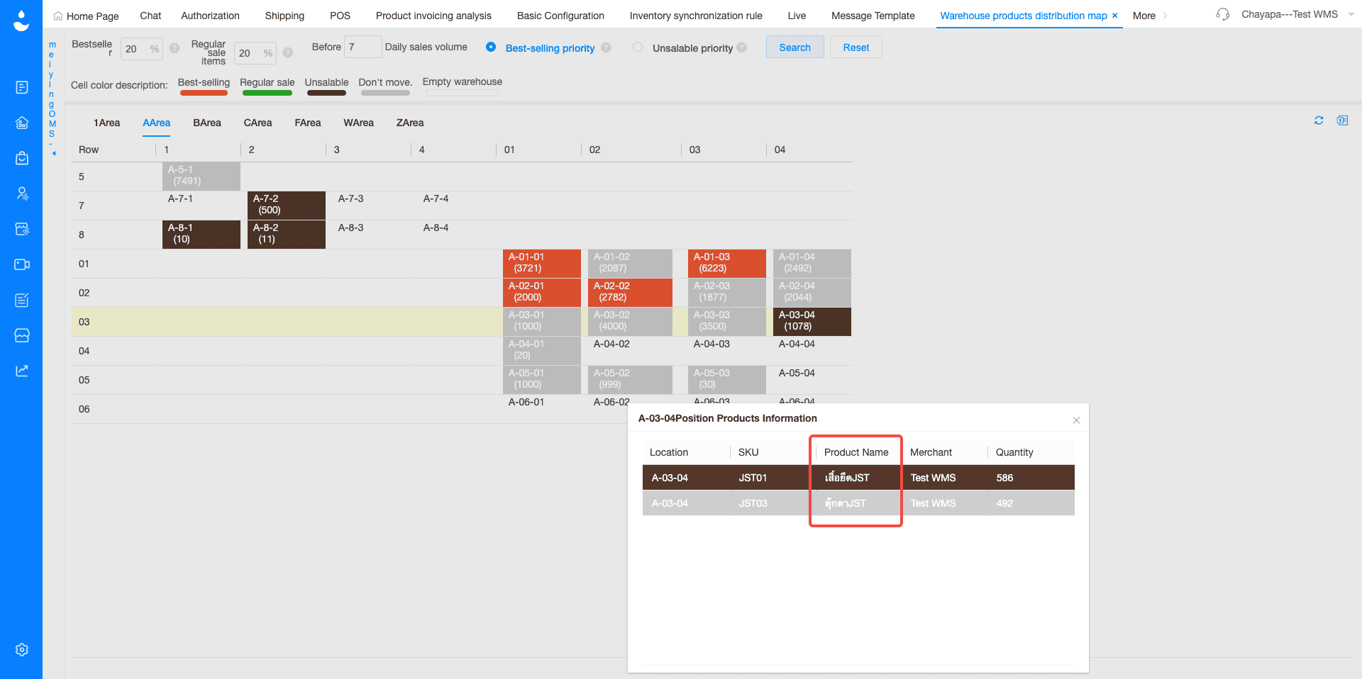 Warehouse Products Distribution Map Now Displays Product Names